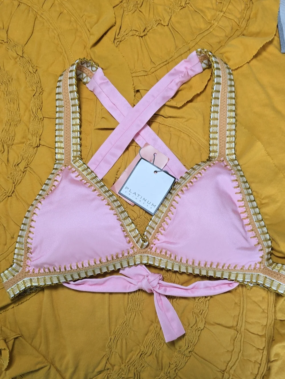 PQ Swim Platinum Pink Sands Crochet Trim Triangle Top Size Small - Picture 3 of 12
